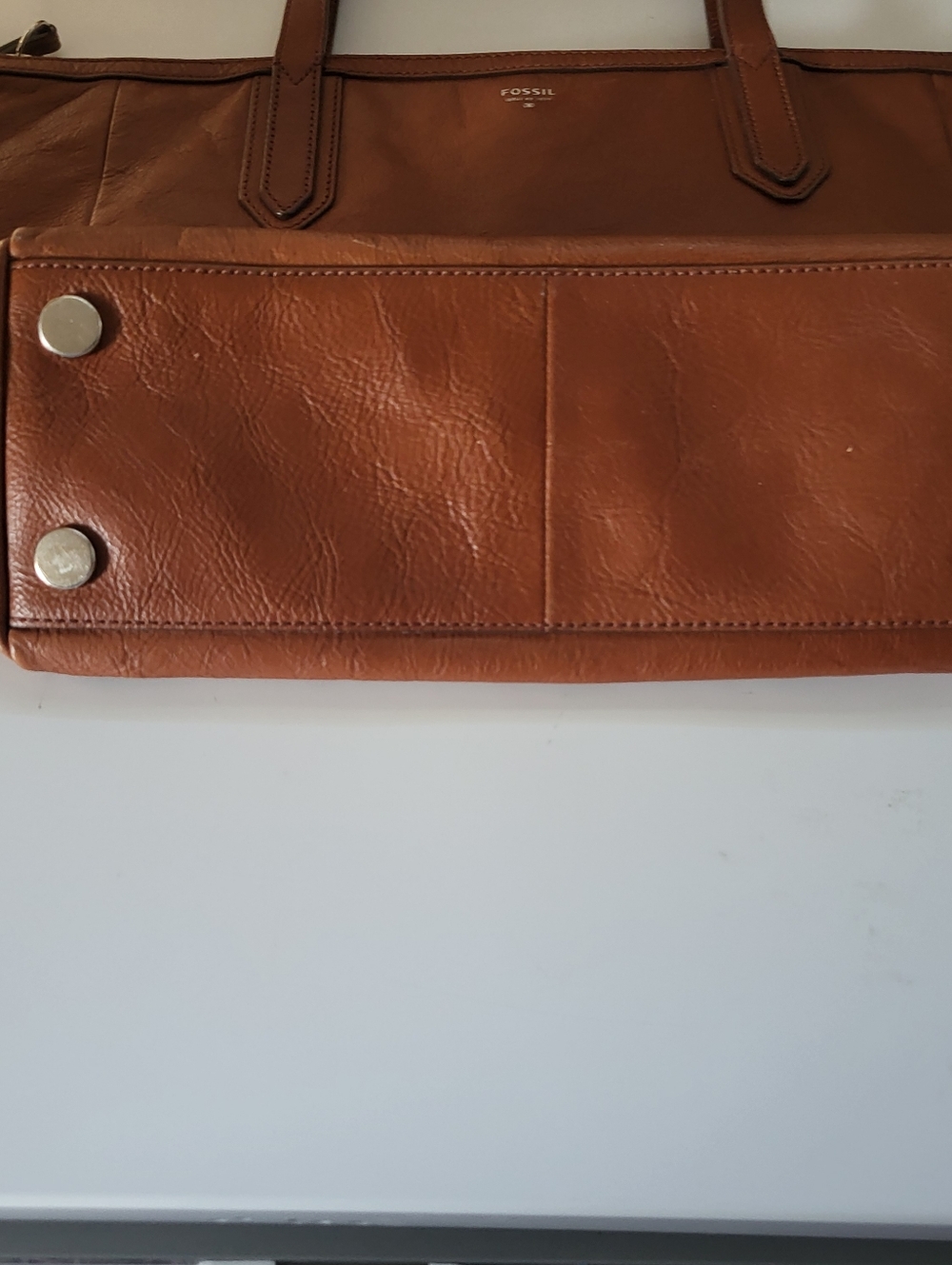 Fossil Leather Y2K Sydney Shopper Tote Carmel Brown Shoulder Bag Large Classic - Picture 3 of 7